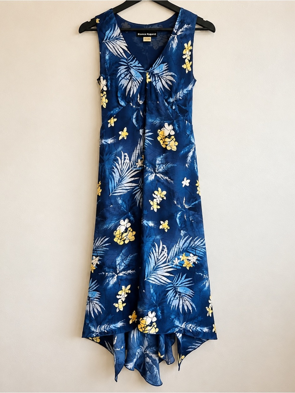 Bianca Nygard 100% Silk Blue Tropical Floral Maxi Dress Size 10 Wedding Guest